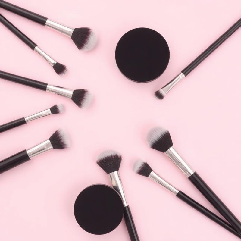 Pincéis de maquiagem sobre fundo rosa